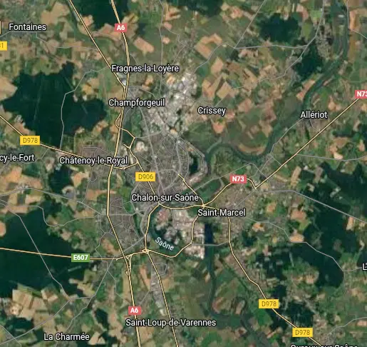 Zone d'intervention VBS71 : carte du Grand-Chalon, incluant Chalon-sur-Saône, Saint-Rémy et Saint-Marcel pour le nettoyage de vitres.